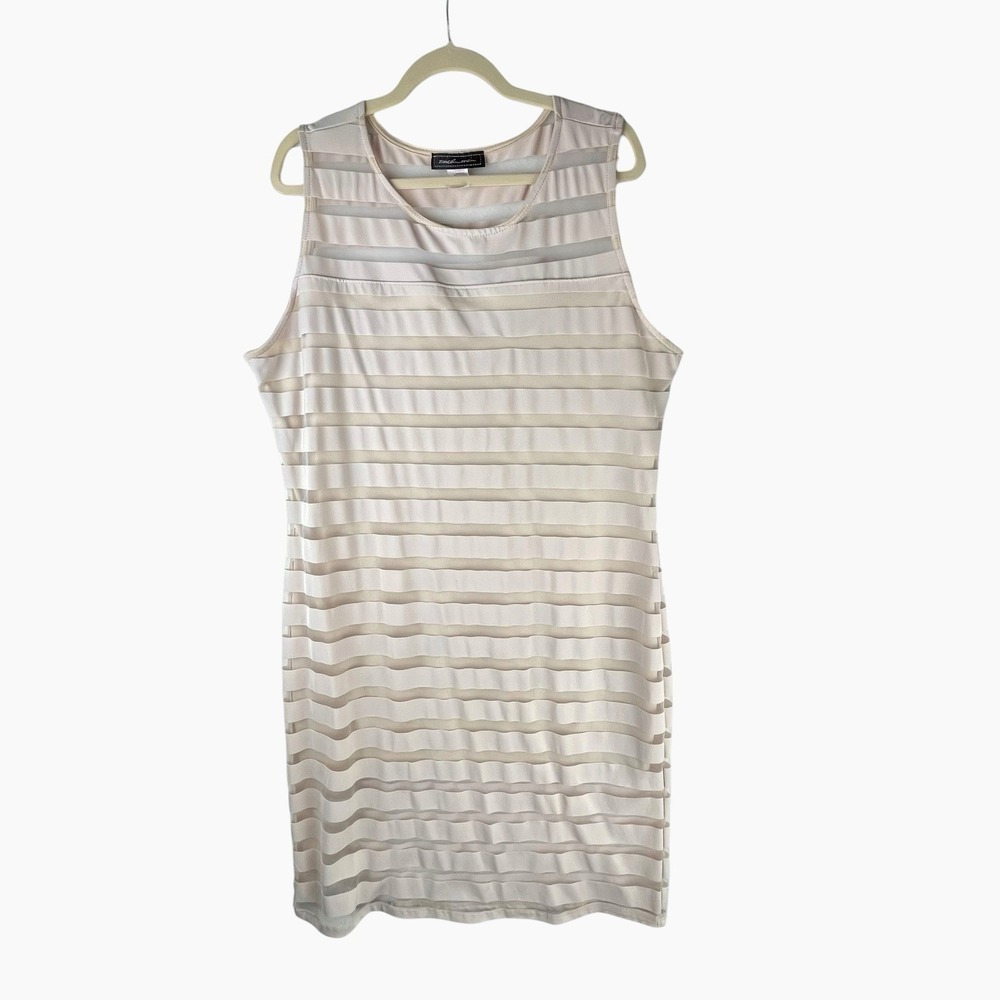 Touch Me Beige‎ Shift Striped Mesh Dress Sz 3X 3XL Tan Bodycon Midi